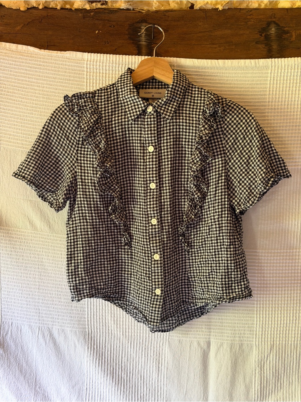 Sandy Liang x Target Black & White Gingham Ruffle Shirt